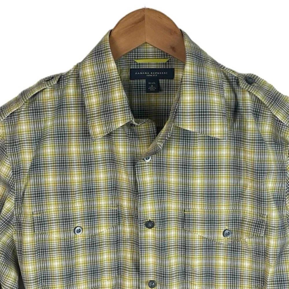 BF1491 Men’s Banana Republic SLIM Fit Military Epaulette Button Down Shirt S